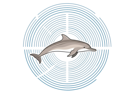Dolphin emitting sonar waves, marine animal emitting sound waves on transparent background
