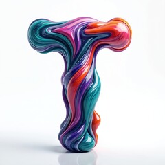 Obraz premium Abstract letter T with bold swirling patterns of vibrant colors. This fluid design on white background evokes creativity and modern graphic style for diverse applications.