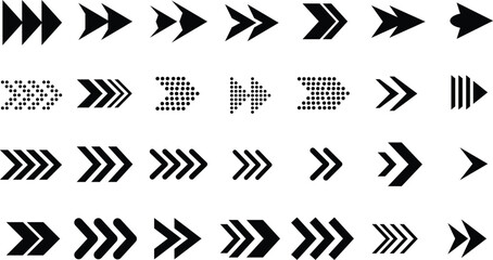 set of black arrows. Modern simple arrows. Black arrow pointing to the right. Black direction pointer. Vector illustration