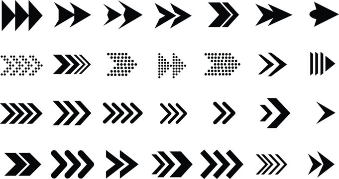set of black arrows. Modern simple arrows. Black arrow pointing to the right. Black direction pointer. Vector illustration