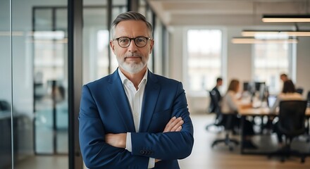 Serious Senior Executive Man Standing with Crossed Arms.