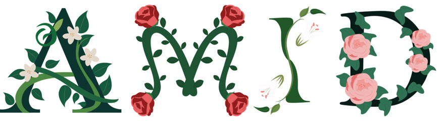 AMID, Modern Botanical Alphabet Illustration