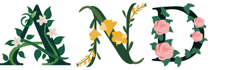 AND , Elegant Botanical Letter Design Art
