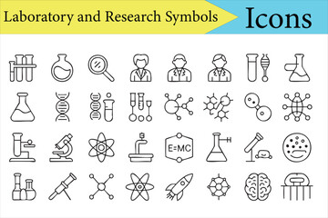 Thin line scientific symbols for laboratory, experiment, and research design themes
