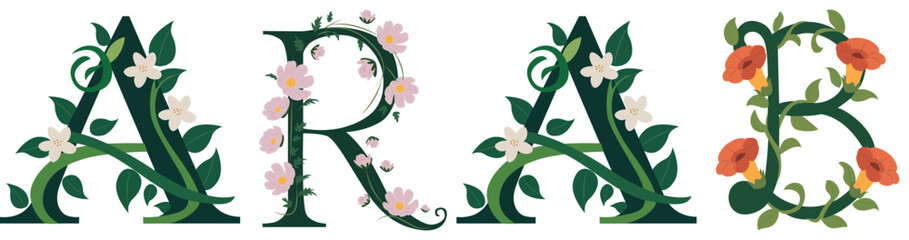 ARAB, Delicate Botanical Letter Illustration