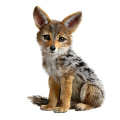Fototapeta premium PNG file A cute coyote cub sits attentively with an innocent gaze. The cub's fur is a mix of brown, grey, and white on transparent background PNG, easy to use.