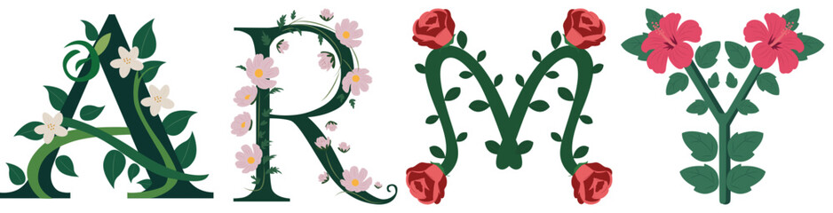 ARMY, Vintage Botanical Letter Vector Design
