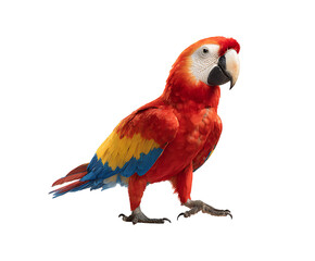 PNG file A vibrant scarlet macaw standing proudly. Its feathers display a stunning array of colors on transparent background PNG, easy to use.