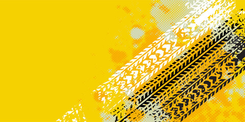 Vector automotive banner template. Grunge tire tracks backgrounds for landscape poster, digital banner, flyer, booklet, brochure and web design