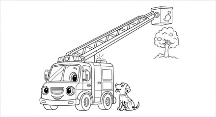 Commercial Kids Coloring Page Featuring a Brave Fire Truck with a Ladder