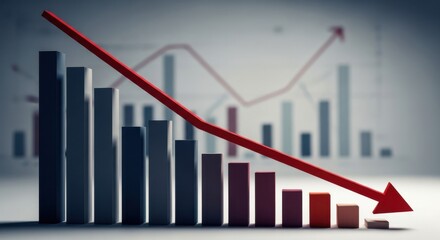 Business downturn representation with falling graph line and bar statistics
