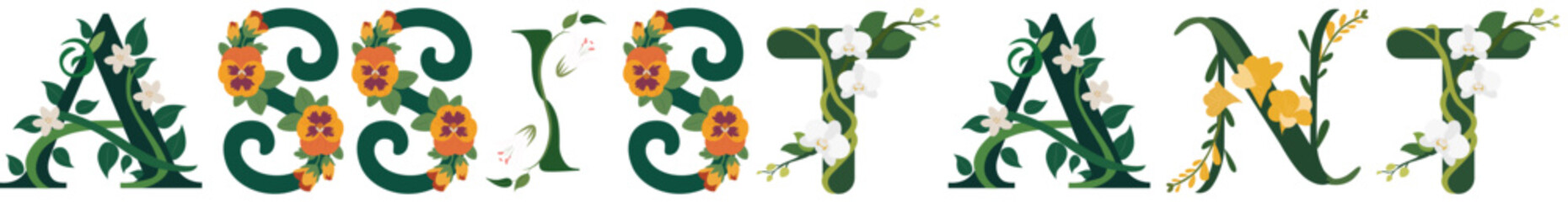 ASSISTANT, Elegant Botanical Letter Print Art