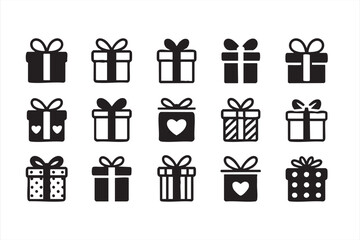 Gift and present icons set for holiday, celebration, and festive design