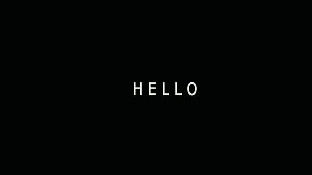 Animated hello with motion blur text effect in black and white background