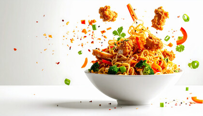 Dynamically delicious chicken stir-fry with vibrant vegetables, perfect for modern food blogging, catering menus, and healthy lifestyle promotions