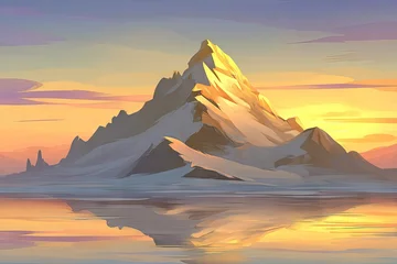 Tableau sur plexiglas Réflexion Peak reflected at sunset in water, light pastel palette  © tikus