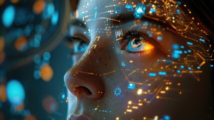 Digital Interface Overlay on Human Face Showing Technology Connection