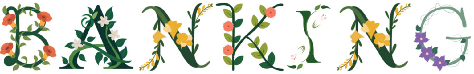 Fototapeta premium BANKING, Romantic Floral Letter Illustration Art