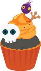 Halloween cupcake with skull decoration.
