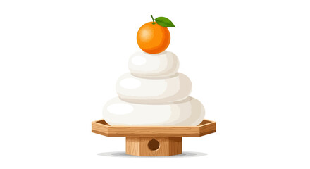 Kagami mochi, a traditional Japanese New Year's rice cake offering with a daidai orange, isolated vector illustration for cultural celebration