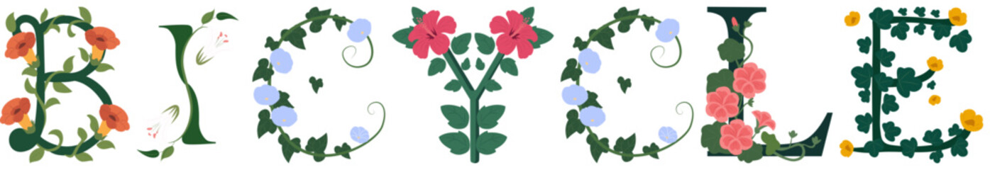 BICYCLE, Modern Botanical Letter Vector Design