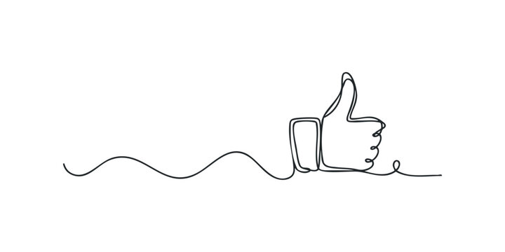One line drawing of a thumb up symbol with a wavy line