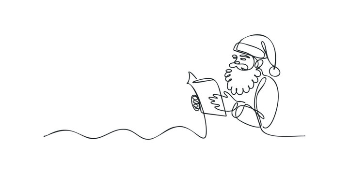 One Line Drawing of Santa Claus Reading Book