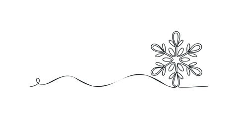 Single line drawing of a snowflake in motion