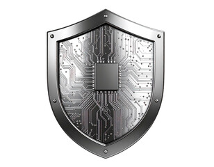 Tech Shield PNG – Protective Emblem with Circuit Imprint on White Background for Cybersecurity and Digital Design