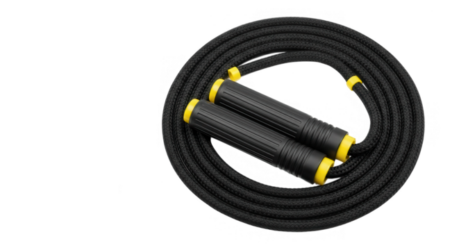 Black Jump Rope With Yellow Handles For Fitness Training