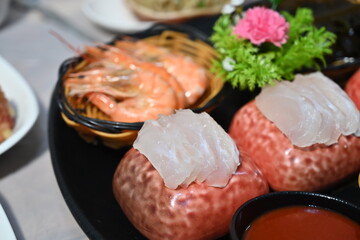 Korean style raw fish. Sashimi