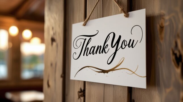 Thank You Sign: A close-up shot of a Thank You sign hanging on a weathered wooden door, conveying a sense of gratitude and appreciation.