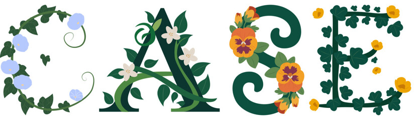 CASE, Classic Botanical Alphabet Illustration