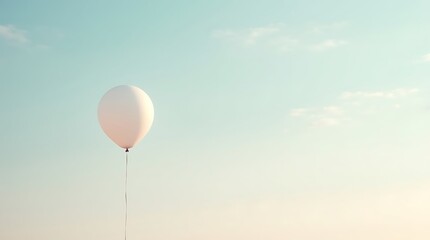 Obraz premium Single White Balloon Floating in Pale Blue Sky — Minimal Dreamy Scene