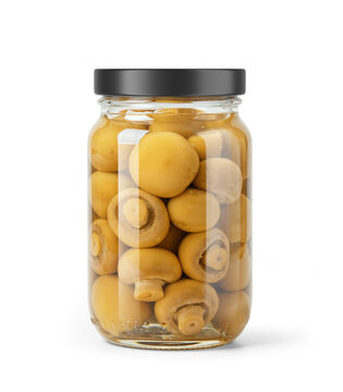 Clear Glass Jar with Champignons with Matte Cap without label