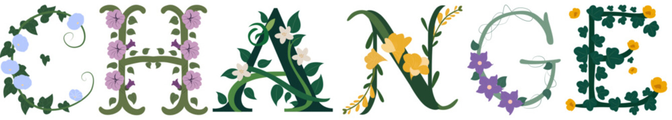 CHANGE, Decorative Botanical Alphabet Typography