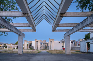  View of the Old City Park  at twilight in Duisburg, Germany
