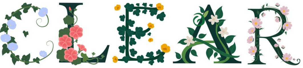 CLEAR, Delicate Floral Typography Alphabet