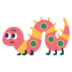 cute wild caterpillar animal cartoon character flat color vector illustration template design