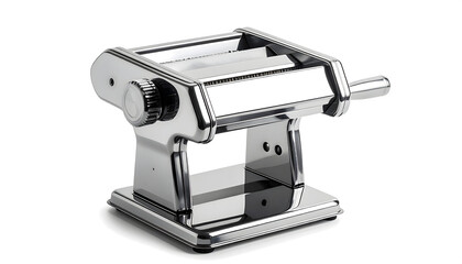 Stainless Steel Manual Pasta Machine, Isolated on a Pure White Background, Crisp Hi-Key Product Shot