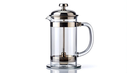 Clear Glass French Press Coffee Maker (Empty), Isolated on a Pure White Background