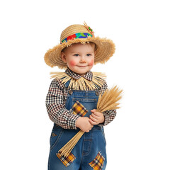 Child in Scarecrow Costume Holding Wheat