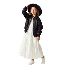 Stylish Individual in White Dress and Black Hat