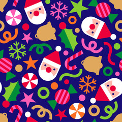 Colorful cute geometric elements seamless pattern design for Christmas and new year celebration background.