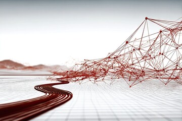 Abstract red network forms a path over grid landscape