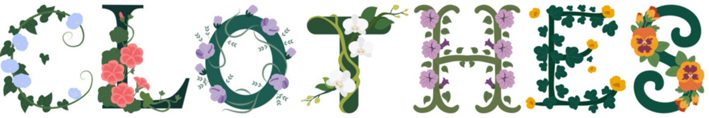 CLOTHES, Romantic Botanical Letter Typography