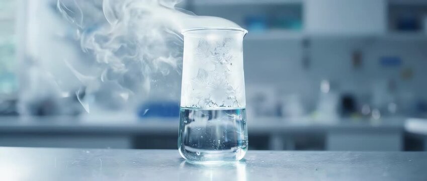 A clean slow-motion visualization of an endothermic reaction. Molecules absorb energy from their surroundings, creating a visible frost and cooling effect.
