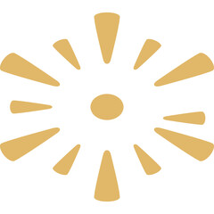 Golden Sunburst Bursting Star Shape With Golden Circle Center And Sharp Golden Rays On White Background