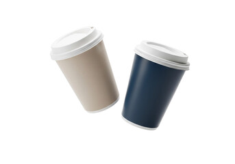 Beige and Blue Takeaway Coffee Cups on White Background