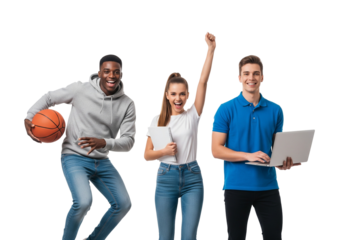 Energetic Youth with Basketball, Tablet, and Laptop